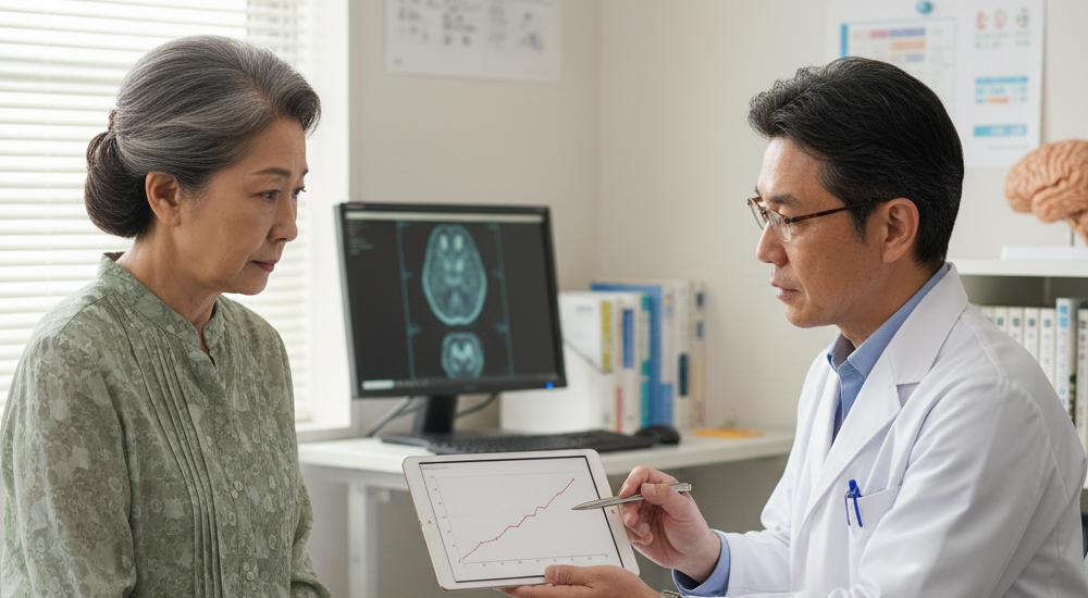 物忘れの問診サポートを受ける高齢者