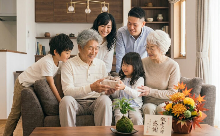 敬老の日の家族団欒風景
